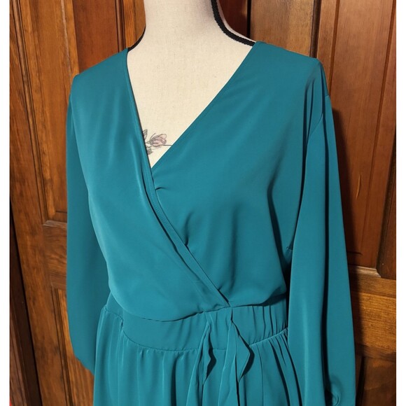 Torrid Blue Dress Women's Size 4 4X Tea Length Studio Crepe de Chine Surplice - Picture 3 of 12